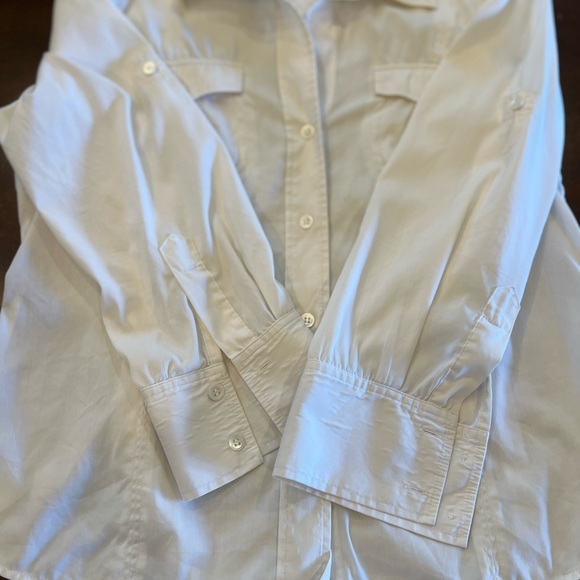 Theory Women’s Shirt Size Small Button Up White 3/4 Roll Up Sleeves Cotton - Picture 7 of 12
